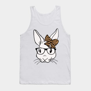 Happy Easter 2021 with bunny glasses leopard ribbon Tank Top